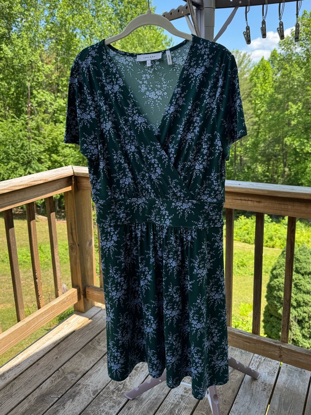 Lark & Ro Dress Dark Green And Lavender Floral Wrap Style Bodice Size 12